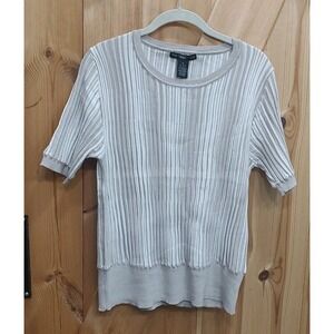 Two Twenty Five Ribbed Knit Short Sleeve Sz XL Blouse Neutral‎ Casual Tan Cream